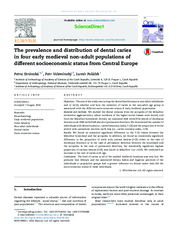 (PDF) The prevalence and distribution of dental caries in four early ...