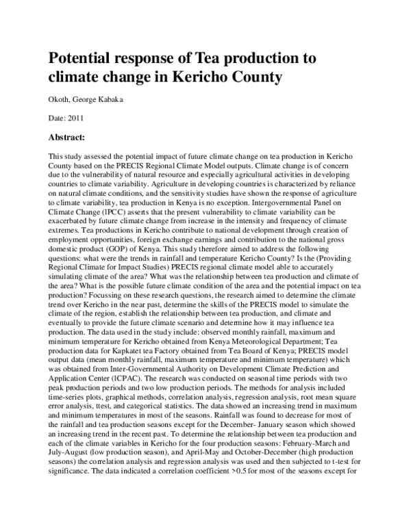 (PDF) Potential response of Tea production to climate change in Kericho ...