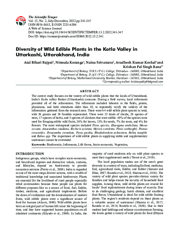 (PDF) Diversity of Wild Edible Plants in the Kotla Valley in Uttarkashi ...