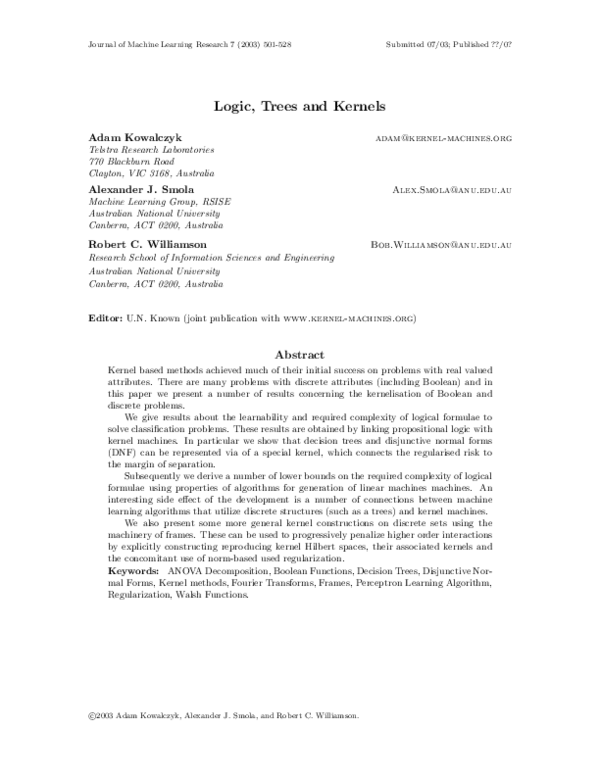 (PDF) Logic, Trees and Kernels