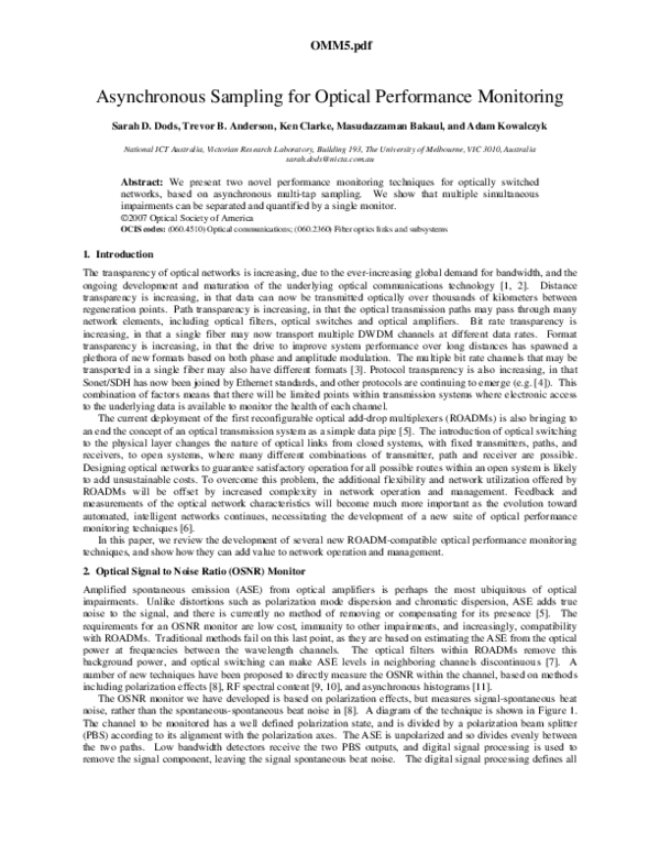 (PDF) Asynchronous Sampling for Optical Performance Monitoring