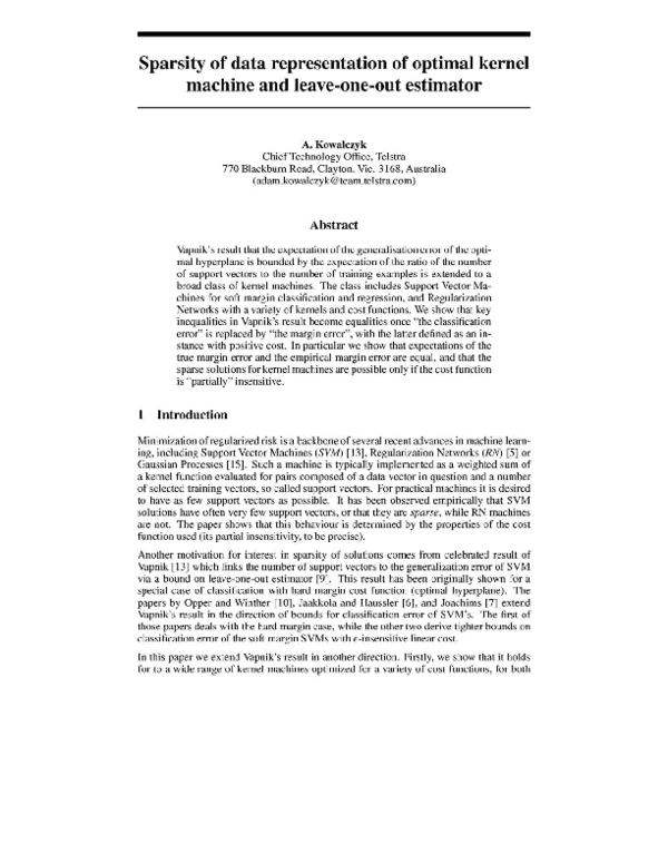 (PDF) Sparsity of Data Representation of Optimal Kernel Machine and ...