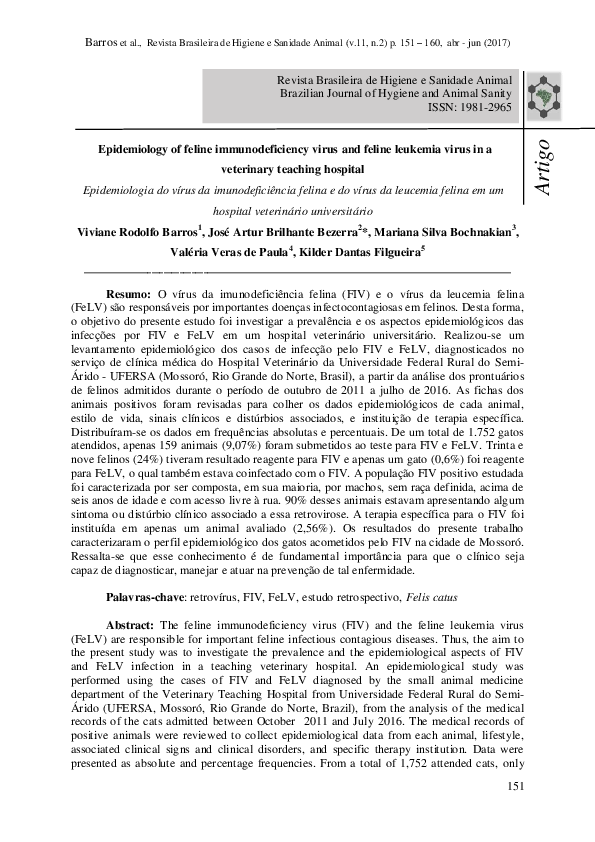 (PDF) Epidemiology of feline immunodeficiency virus and feline leukemia ...
