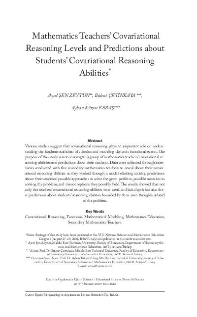 (PDF) Mathematics Teachers’ Covariational Reasoning Levels and ...