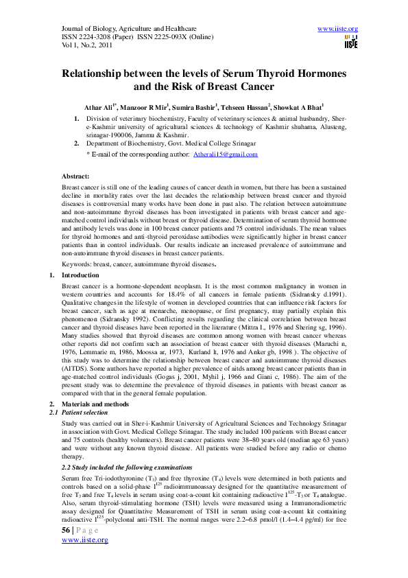 (PDF) Relationship between the levels of Serum Thyroid Hormones and the ...