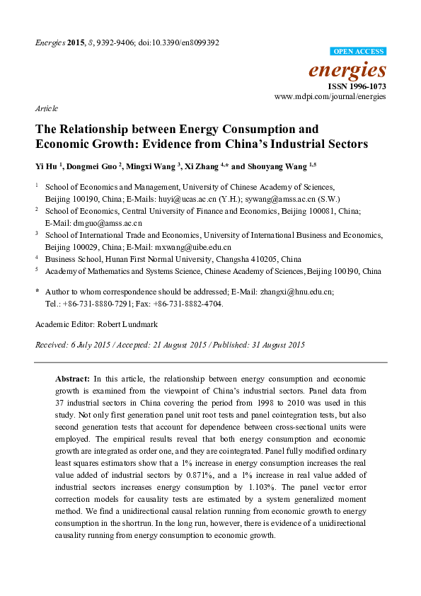 (PDF) Relationship between energy consumption and economic development ...