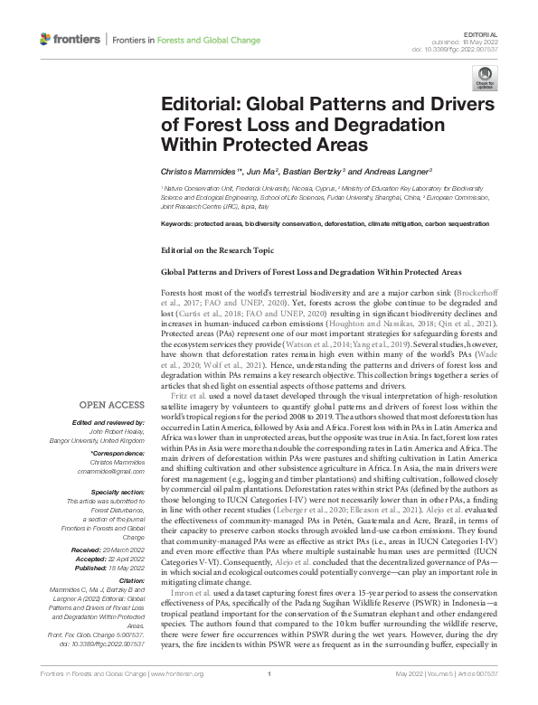 (PDF) Editorial: Global Patterns and Drivers of Forest Loss and ...