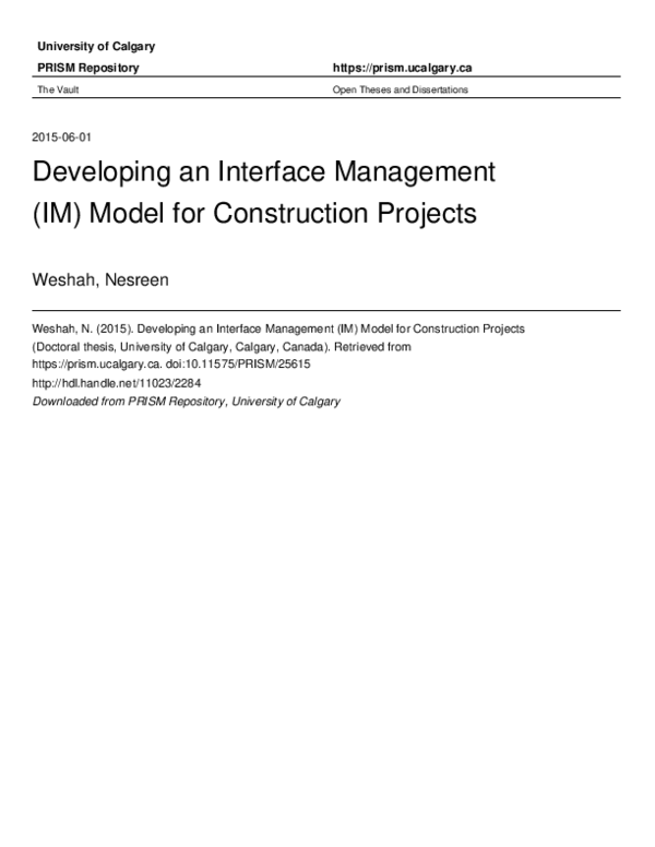 (PDF) Developing an Interface Management (IM) Model for Construction ...