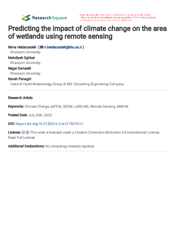 (PDF) Predicting the impact of climate change on the area of wetlands ...