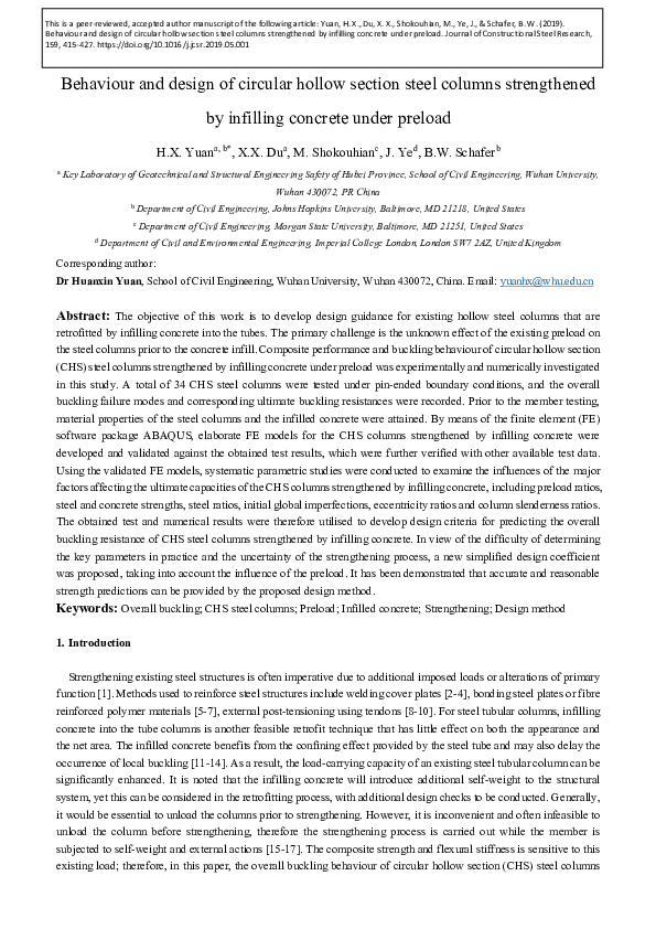 (PDF) Behaviour and design of circular hollow section steel columns ...
