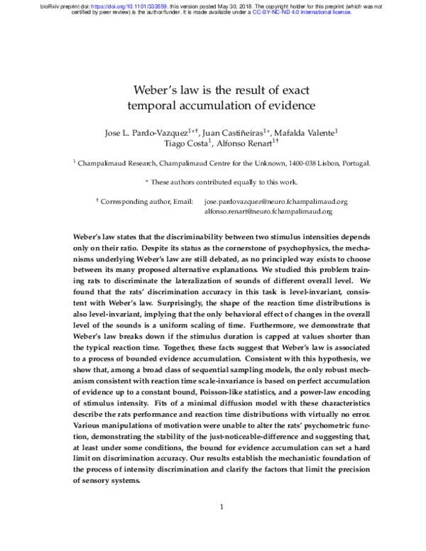 (PDF) The mechanistic foundation of Weber’s law
