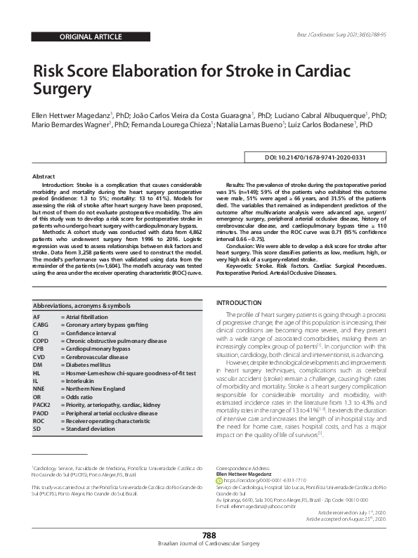 (PDF) Risk Score Elaboration for Stroke in Cardiac Surgery