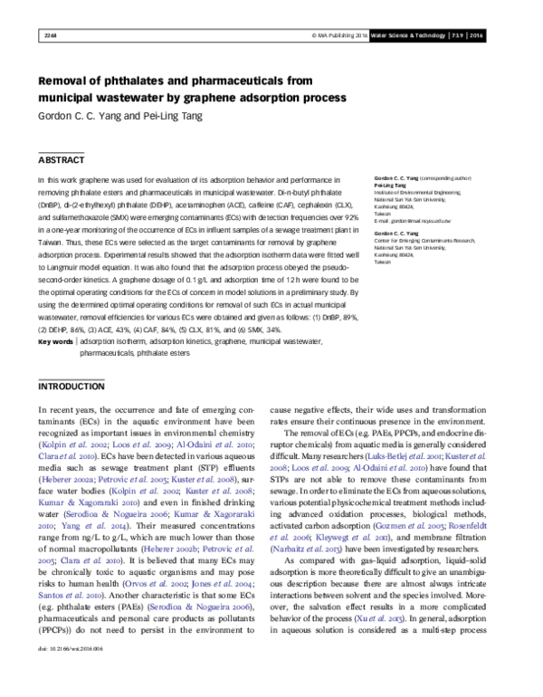 (PDF) Removal of phthalates and pharmaceuticals from municipal ...