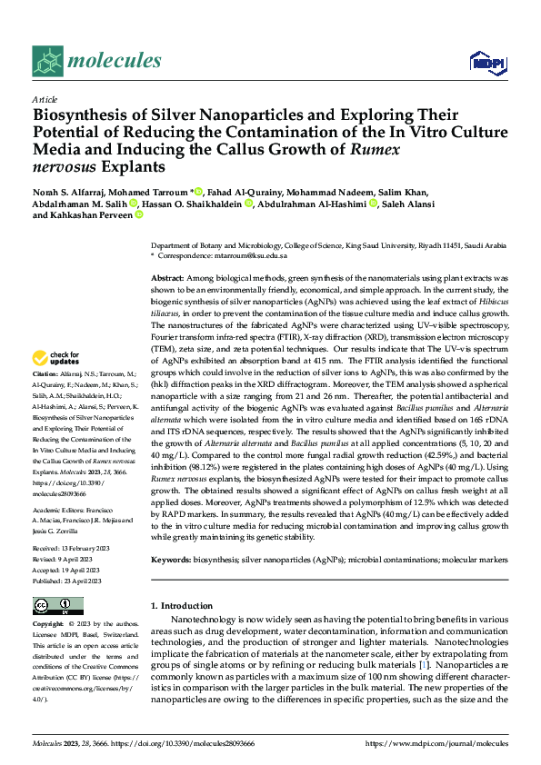 (PDF) Biosynthesis of Silver Nanoparticles and Exploring Their ...