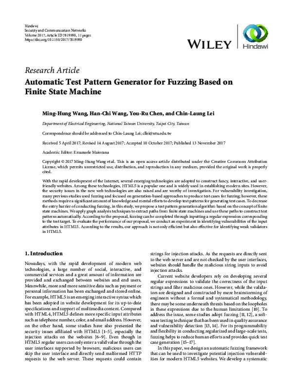 (PDF) Automatic Test Pattern Generator for Fuzzing Based on Finite ...