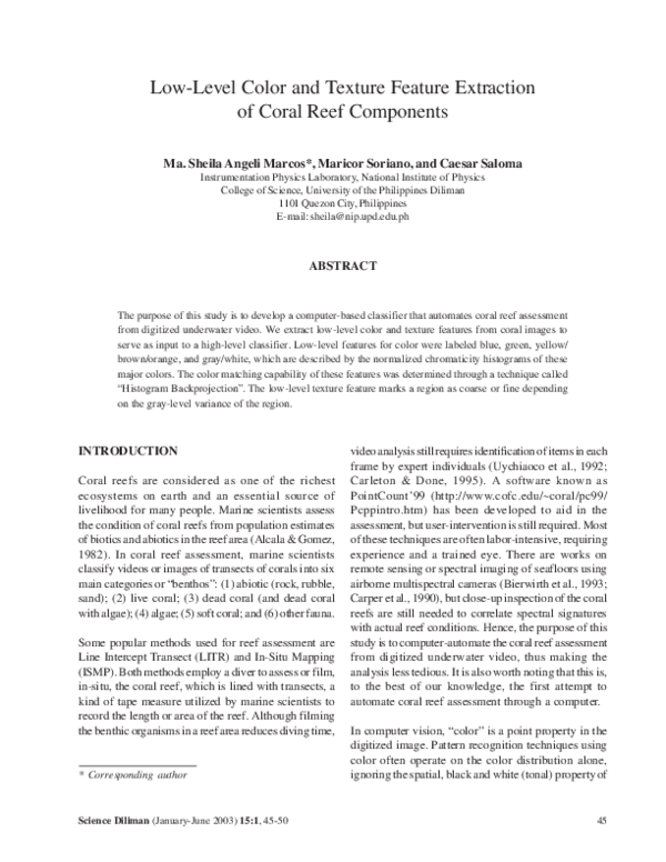 (PDF) Low-Level Color and Texture Feature Extraction of Coral Reef ...