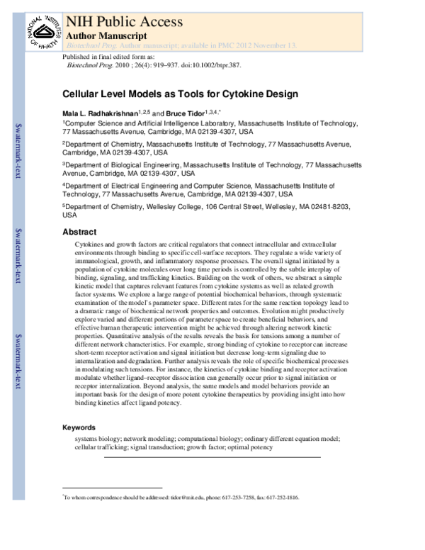 (PDF) Cellular level models as tools for cytokine design