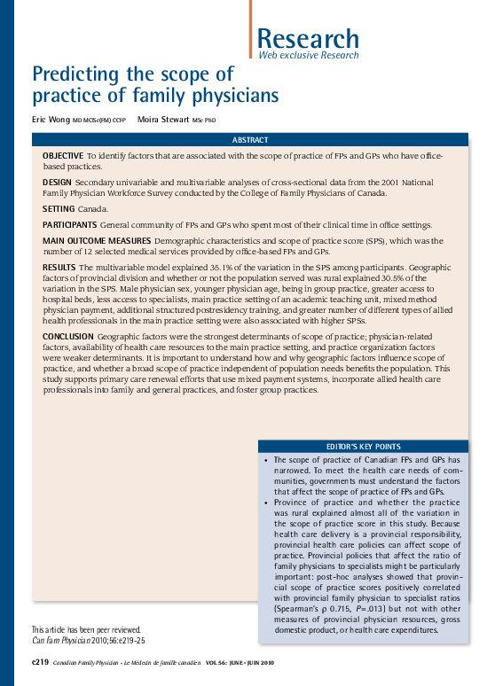 (PDF) Predicting the scope of practice of family physicians