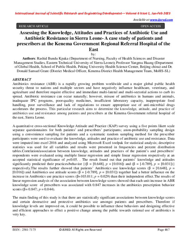 (PDF) Assessing the Knowledge, Attitudes and Practices of Antibiotic ...