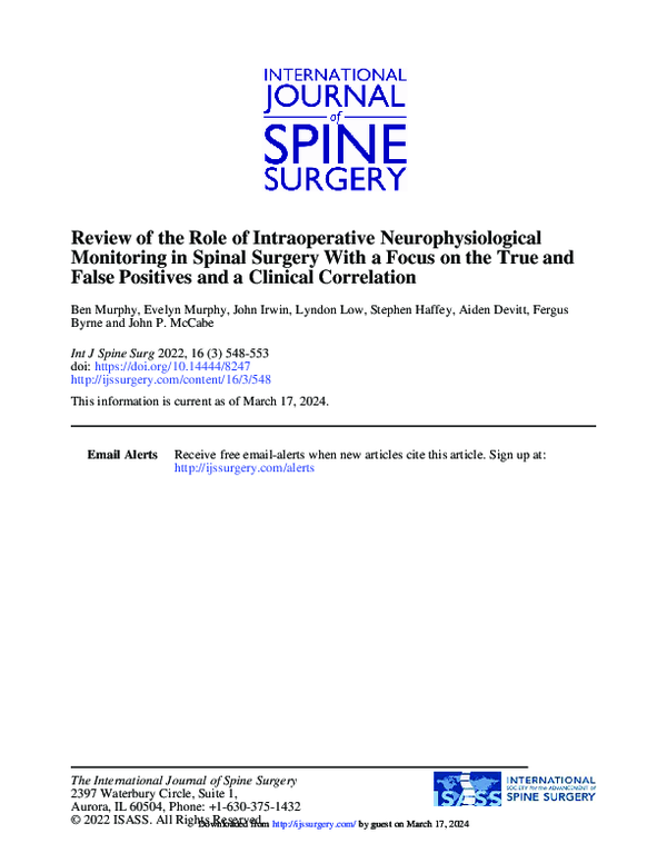 (PDF) Review of the Role of Intraoperative Neurophysiological ...