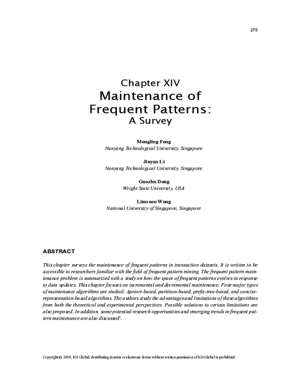 (PDF) Maintenance of Frequent Patterns