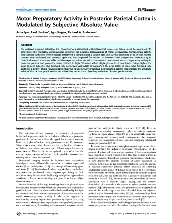 (PDF) Motor Preparatory Activity in Posterior Parietal Cortex is ...