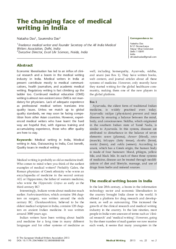 (PDF) The changing face of medical writing in India
