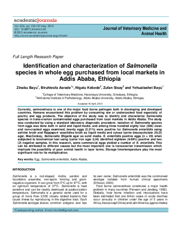 (PDF) Identification and characterization of Salmonella species in ...
