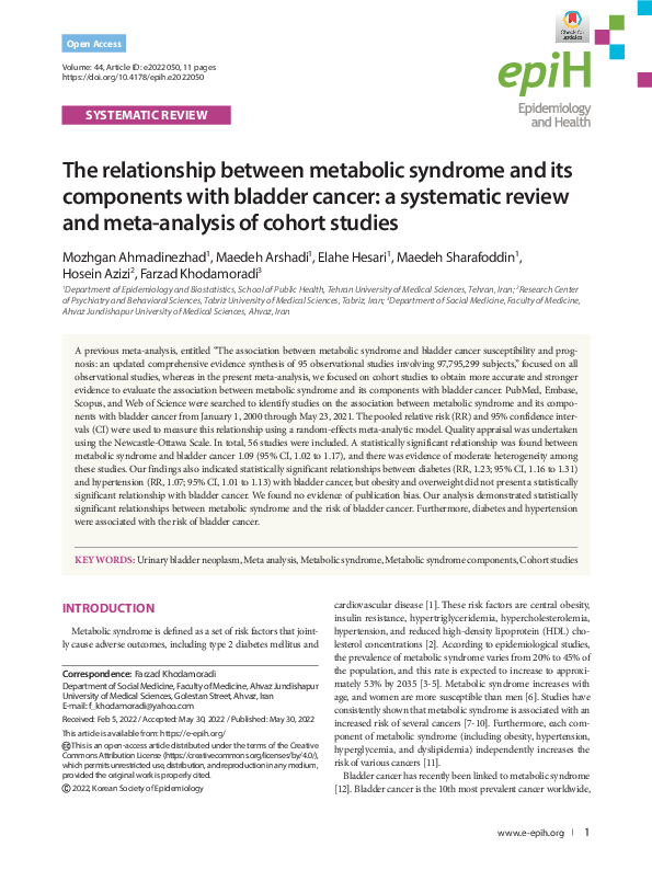 (PDF) Relationship between metabolic syndrome and its components with ...