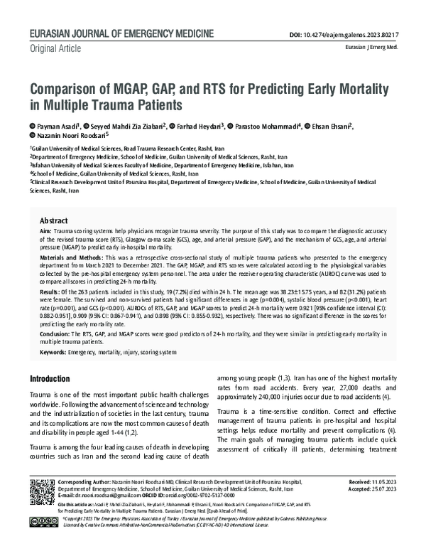 (PDF) Comparison of MGAP, GAP, and RTS for Predicting Early Mortality ...