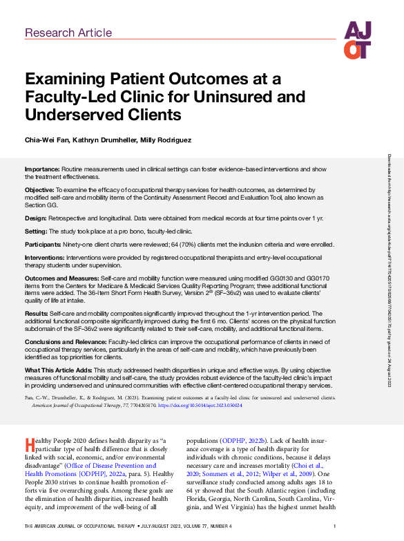(PDF) Examining Patient Outcomes at a Faculty-Led Clinic for Uninsured ...