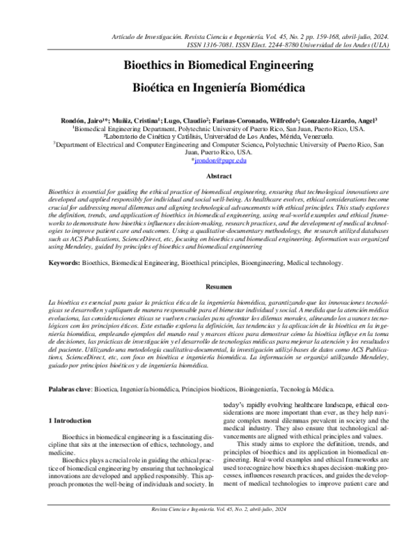 (PDF) Bioethics in Biomedical Engineering