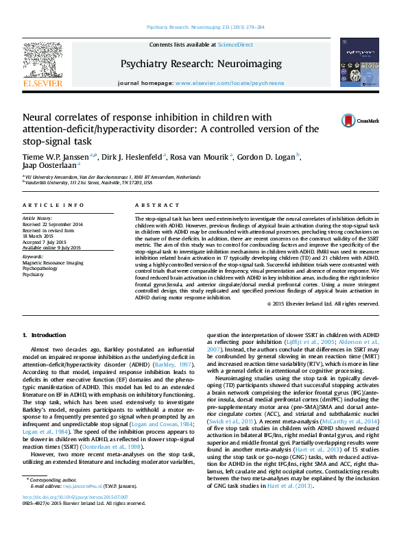 (PDF) Neural correlates of response inhibition in children with ...