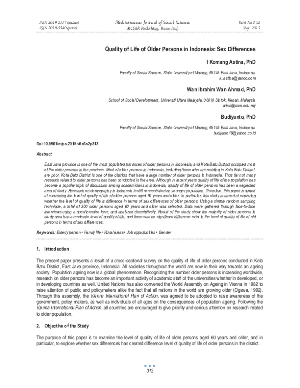 (PDF) Quality of Life of Older Persons in Indonesia: Sex Differences