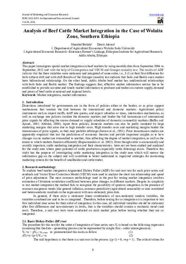 (PDF) Analysis of Beef Cattle Market Integration in the Case of Wolaita ...