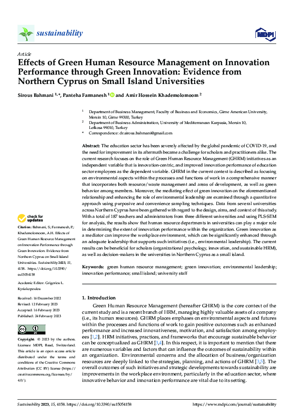 (PDF) Effects of Green Human Resource Management on Innovation ...