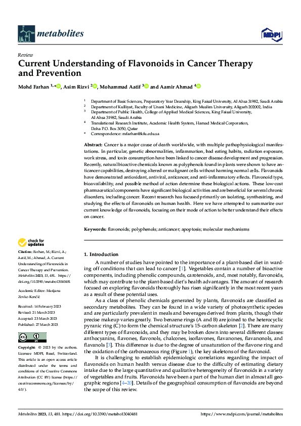 (PDF) Current Understanding of Flavonoids in Cancer Therapy and Prevention