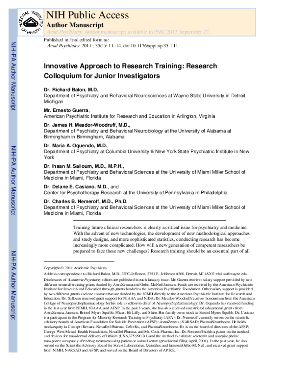 (PDF) Innovative Approach to Research Training: Research Colloquium for ...