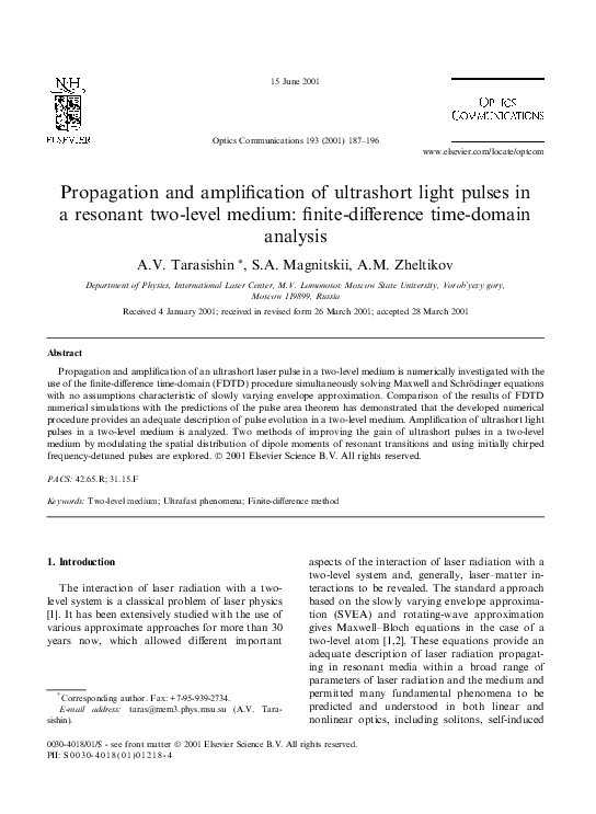 (PDF) Propagation and amplification of ultrashort light pulses in a ...