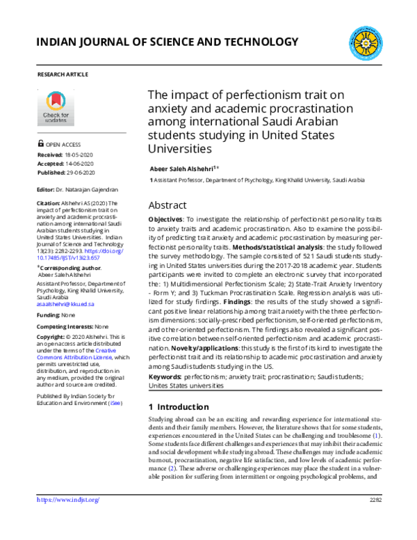 (PDF) The impact of perfectionism trait on anxiety and academic ...