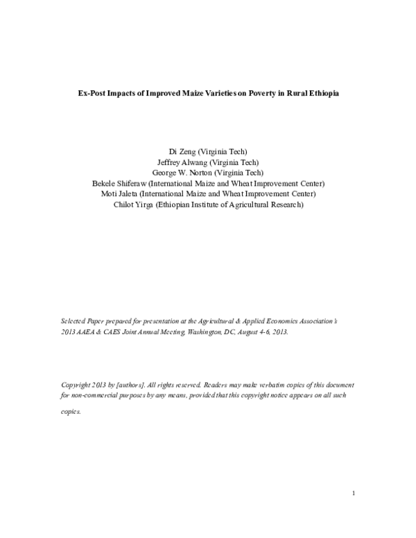 (PDF) Ex post impacts of improved maize varieties on poverty in rural ...