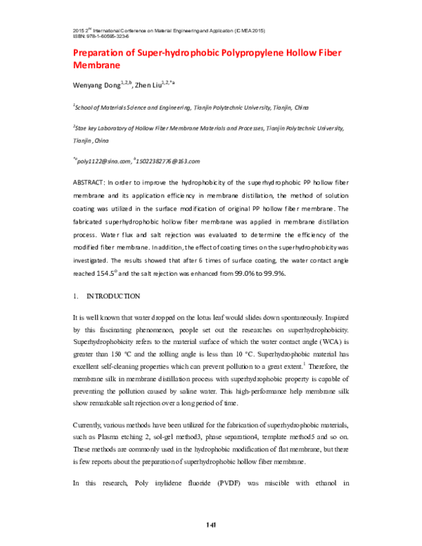 (PDF) Preparation of Superhydrophobic Polypropylene Membrane Using Dip ...