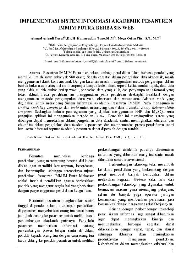 (PDF) Implementasi Sistem Informasi Akademik Pesantren Immim Putra ...