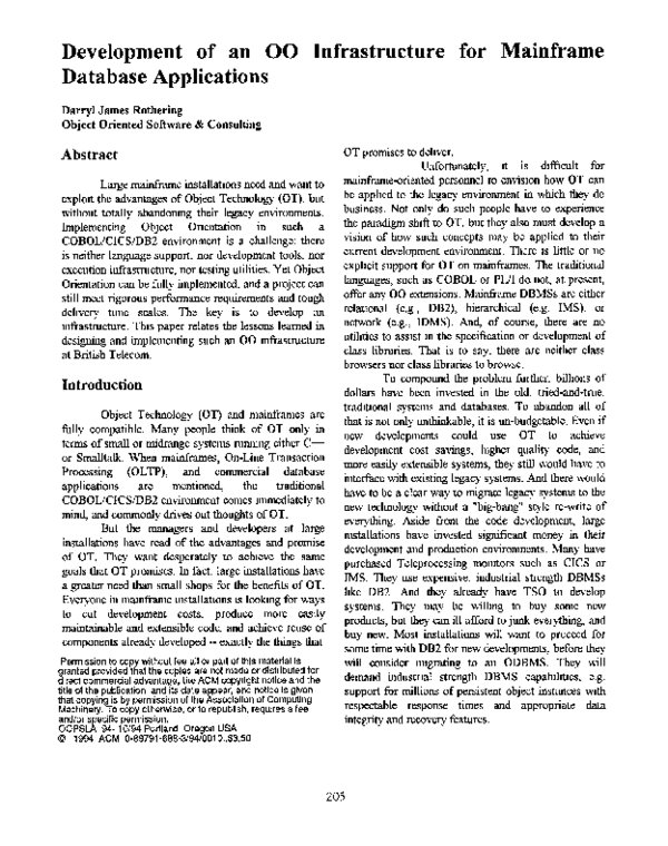 (PDF) Development of an OO infrastructure for mainframe database ...