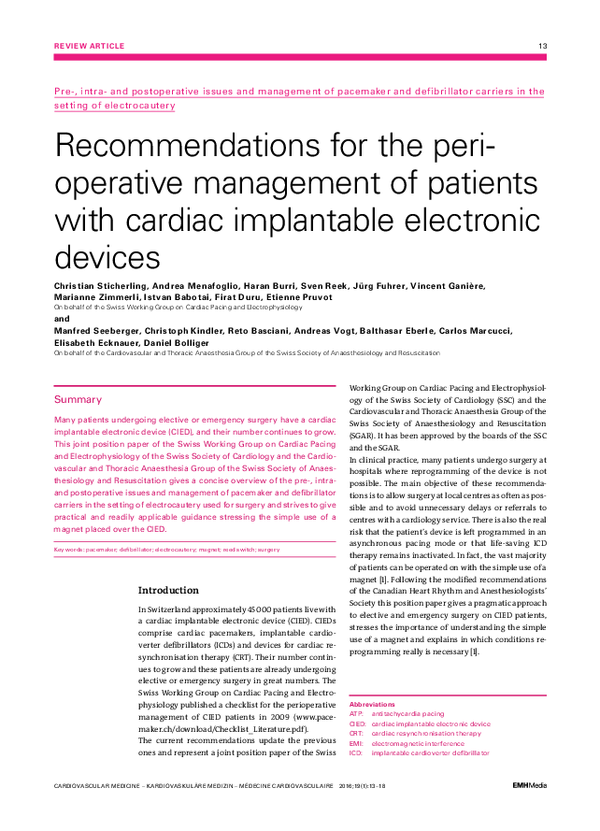 (PDF) Pre-, intra-and postoperative issues and management of pacemaker ...