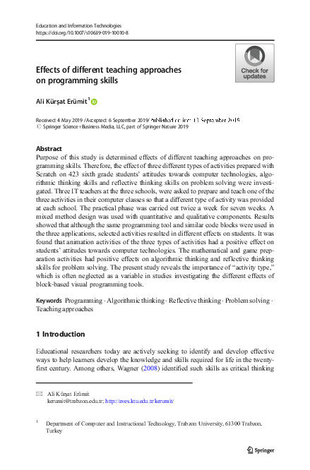 (PDF) Effects of different teaching approaches on programming skills