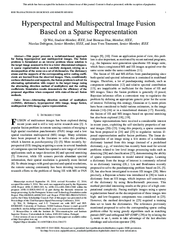 (PDF) Hyperspectral and multispectral image fusion based on optimal ...