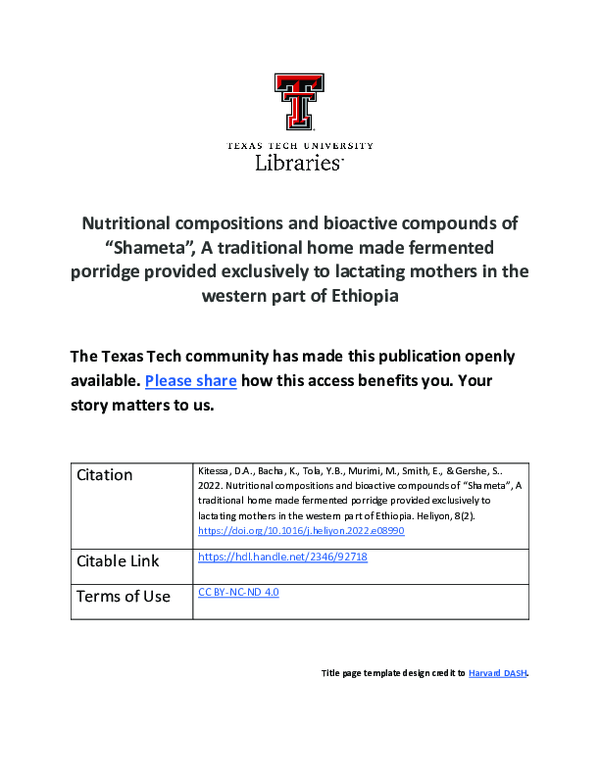 (PDF) Nutritional compositions and bioactive compounds of “Shameta”, A ...