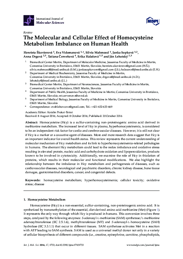 (PDF) The Molecular and Cellular Effect of Homocysteine Metabolism ...