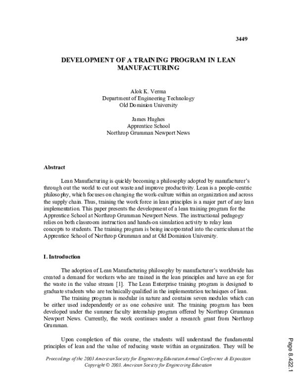 (PDF) Development Of A Training Program In Lean Manufacturing